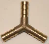 (image for) Fuel pipe 3 way Y piece, barbed, 1/4 inch 6mm brass