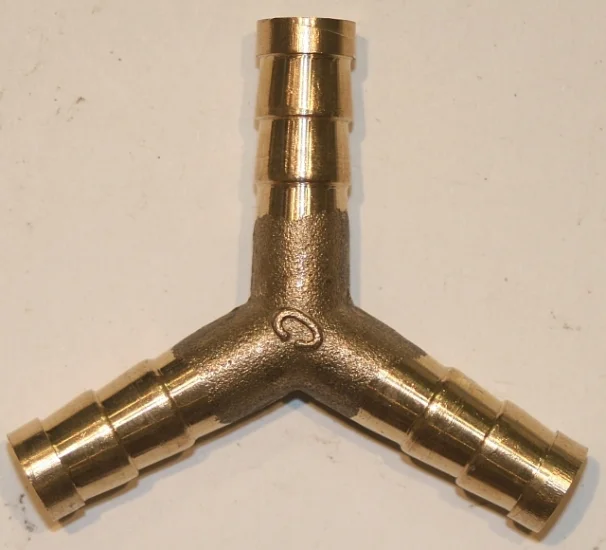 (image for) Fuel pipe 3 way Y piece, barbed, 1/2 inch 12mm brass
