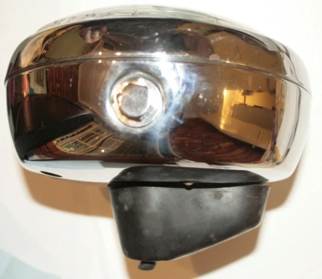 Headlight, Lucas patt, flat back, chromed, SHOP SOILED