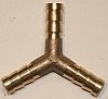 Fuel pipe 3 way Y piece, barbed, 5/16 inch 8mm brass