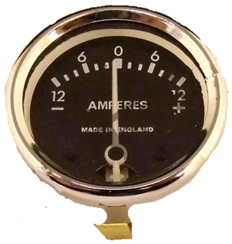 (image for) Ammeter, Lucas, pattern, 12V, 12-6-6-12A, 1 5/8in hole, + mount