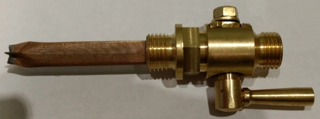 (image for) Tap, petrol, lever arm, brass, 1/4in BSP, lrg bore inc filter UK