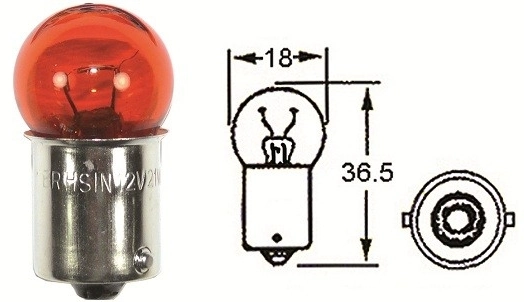 (image for) Bulb, Indicator, 12V 21w, Amber, ba15s sm glass