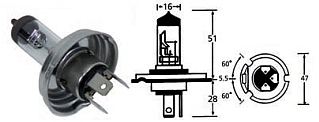 Bulb, Headlight, P45T H4 12v 60/55w, Halogen