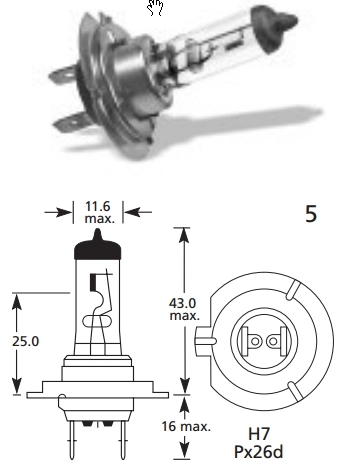 Modal Additional Images for Bulb, Headlight, Px29d, 12v 55w H7, Halogen