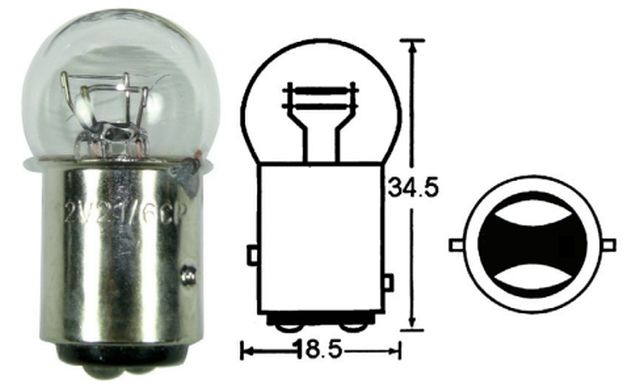 Bulb, Tail light/stop, 12V 23/8w small glass, Bay15d offset pins