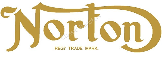 (image for) Decal, tank, gold, small, Reg Trade Mark, Norton
