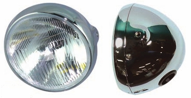 Headlight, 7inch, chromed, semi-sealed beam H4 type