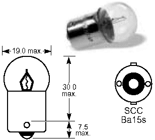 Bulb, Tail light, 6V, 3w,small glass, 19mm, Ba15s